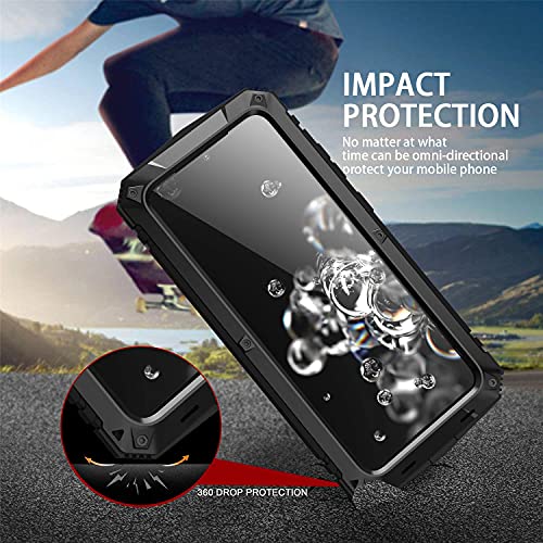 Simicoo Samsung Note 20 Ultra Metal Case with Screen Protector Military Rugged Heavy Duty Shockproof with Stand Camera Protector Full Cover case for Note 20 Ultra (Black)