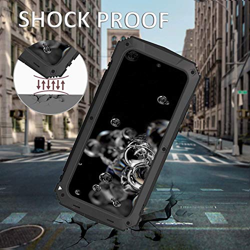 Simicoo Samsung Note 20 Ultra Metal Case with Screen Protector Military Rugged Heavy Duty Shockproof with Stand Camera Protector Full Cover case for Note 20 Ultra (Black)