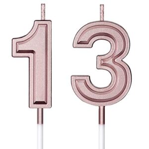 13th birthday candles cake numeral candles happy birthday cake candles topper decoration for birthday wedding anniversary celebration favor (rose gold)