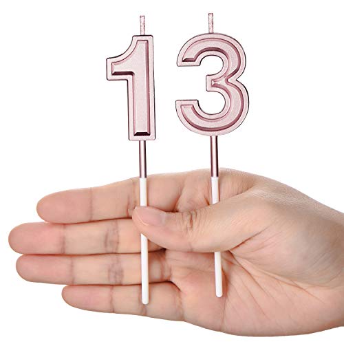 13th Birthday Candles Cake Numeral Candles Happy Birthday Cake Candles Topper Decoration for Birthday Wedding Anniversary Celebration Favor (Rose Gold)