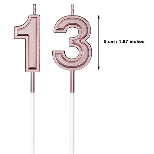 13th Birthday Candles Cake Numeral Candles Happy Birthday Cake Candles Topper Decoration for Birthday Wedding Anniversary Celebration Favor (Rose Gold)