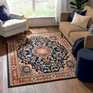 well woven mena navy blue traditional oriental medallion area rug (7'10" x 9'10")