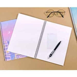 Cute Korean Aesthetic Blank Unlined Spiral Planning Drawing Notebook/Journal for girls, Women, College, School - 130 p each, 7.4” x 10.2”, 4 Count (cocktail lights, enchanted, last bus, still awake) + 1 dalgaru sticker sheet