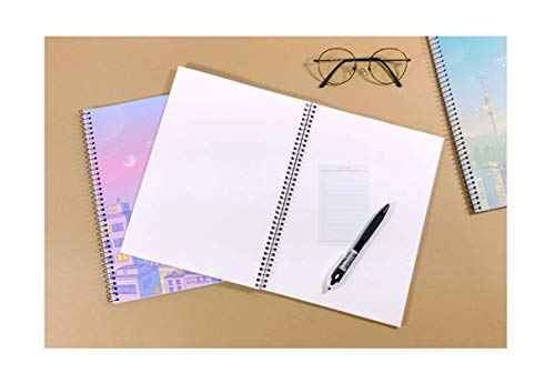 Cute Korean Aesthetic Blank Unlined Spiral Planning Drawing Notebook/Journal for girls, Women, College, School - 130 p each, 7.4” x 10.2”, 4 Count (cocktail lights, enchanted, last bus, still awake) + 1 dalgaru sticker sheet