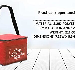 DISCOUNT PROMOS Custom Small Lunch Bags Set of 10, Personalized Bulk Pack - Insulated, Fits 6 Cans, Perfect for the Office, Picnic, Beach - Red