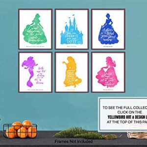 Quotes Posters - 8x10 Princess Wall Art Room Decorations - Home Decor Set for Girl Bedroom, Nursery - Cute Girly Gift for Rapunzel, Cinderella, Snow White, Ariel, Belle and World Fan print