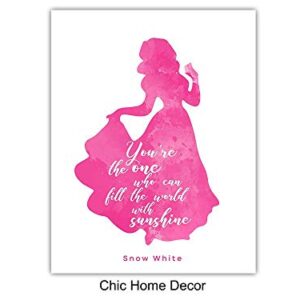 Quotes Posters - 8x10 Princess Wall Art Room Decorations - Home Decor Set for Girl Bedroom, Nursery - Cute Girly Gift for Rapunzel, Cinderella, Snow White, Ariel, Belle and World Fan print