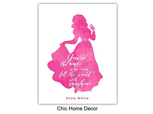 Quotes Posters - 8x10 Princess Wall Art Room Decorations - Home Decor Set for Girl Bedroom, Nursery - Cute Girly Gift for Rapunzel, Cinderella, Snow White, Ariel, Belle and World Fan print