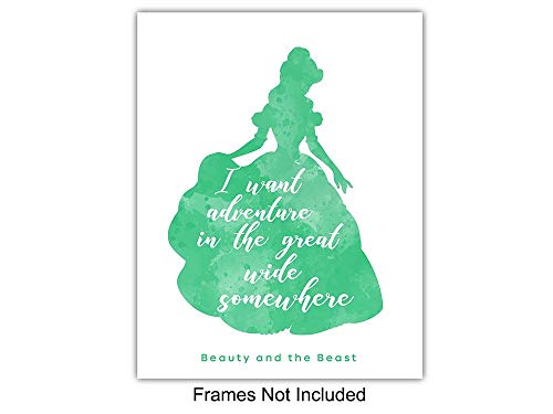 Quotes Posters - 8x10 Princess Wall Art Room Decorations - Home Decor Set for Girl Bedroom, Nursery - Cute Girly Gift for Rapunzel, Cinderella, Snow White, Ariel, Belle and World Fan print