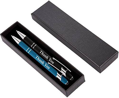 "Thank You" Premium Gift Stylus Pens Gift Set - 2 Pack of Soft Touch Metal Pens w/gift box - 2 in 1 Combo Pen for Events, Employee Appreciation & More (Black - Lt Blue)