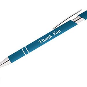 "Thank You" Premium Gift Stylus Pens Gift Set - 2 Pack of Soft Touch Metal Pens w/gift box - 2 in 1 Combo Pen for Events, Employee Appreciation & More (Black - Lt Blue)