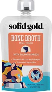 solid gold bone broth cat food topper - lickable wet cat food with protein shreds for hydration - easy to serve wet cat food gravy bone broth for cats - healthy cat snacks treats - salmon -12 pack