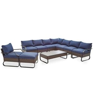 romayard 10 pcs patio conversation set outdoor metal furniture all-weather steel frame sectional sofa set with cushions for garden,lawn,pool