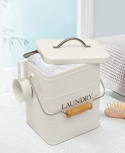 Morezi Laundry Detergent Container Powder Soap Containers with Lid and Scoop Included, Perfect Sturdy Canister Tins for Kitchen Countertop, Shelf, Great Gift - White