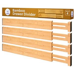 velt products bamboo drawer dividers (17.5"-21.75") – adjustable divider organizer for the kitchen, bedroom, and bathroom – organization help for a dresser, cabinet, storage rooms
