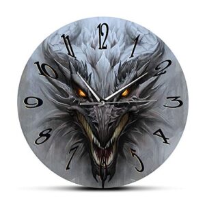 wall clock dragon wall art fantasy scenery modern wall clock mythology monster dragon head silent clock wall watch home art interior decor 12 inch round clock