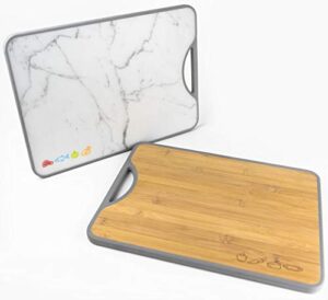 double-sided bamboo poly cutting board | no cross-contamination | hand wash only - easy to clean | bpa free