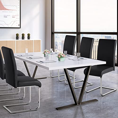 Yaheetech 6pcs Office Chairs Armless Desk Chairs Leather Upholstered Seat and Metal Legs Side Chairs with High Back Modern, Black