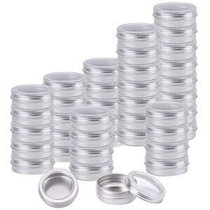 foraineam 40 pack 2 ounce round tin cans metal empty tins silver aluminum kitchen office travel storage containers with clear screw top lids
