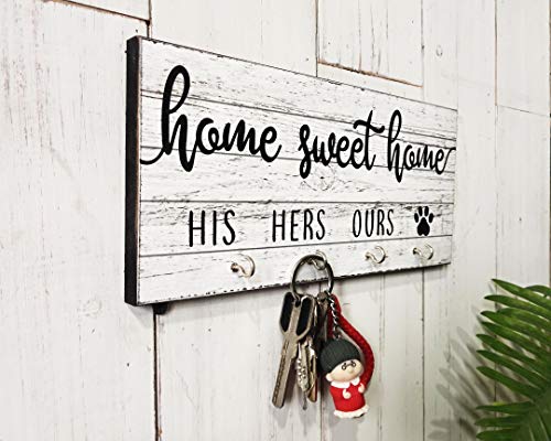 His, Hers, Ours, Paws Key Holder for Wall | Entryway Key Hook Decorative, Rustic Key Hangers for Wall | Dog Leash Holder for Wall, Farmhouse Home Decor Key Hooks | Home Sweet Home Sign