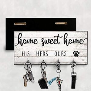 His, Hers, Ours, Paws Key Holder for Wall | Entryway Key Hook Decorative, Rustic Key Hangers for Wall | Dog Leash Holder for Wall, Farmhouse Home Decor Key Hooks | Home Sweet Home Sign