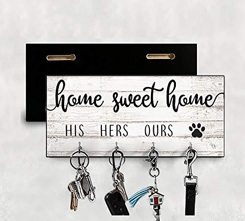 His, Hers, Ours, Paws Key Holder for Wall | Entryway Key Hook Decorative, Rustic Key Hangers for Wall | Dog Leash Holder for Wall, Farmhouse Home Decor Key Hooks | Home Sweet Home Sign