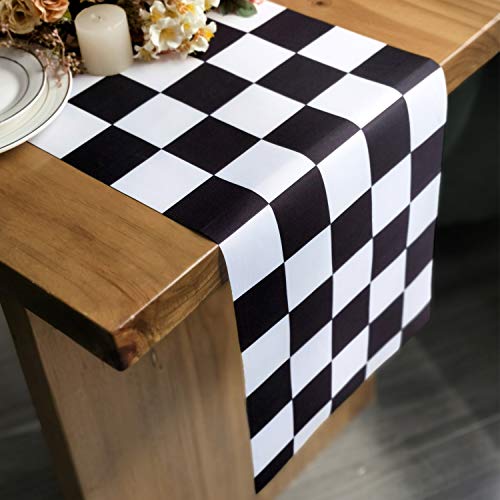 Table Runner Black and White Checkerboard Racing Theme for Anniversary Runner Dinner Parties Supplies Birthday Party Wedding Winter New Year Decorations 12 x 72 Inches