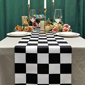 Table Runner Black and White Checkerboard Racing Theme for Anniversary Runner Dinner Parties Supplies Birthday Party Wedding Winter New Year Decorations 12 x 72 Inches