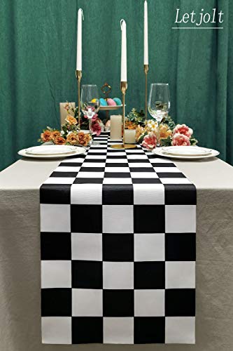 Table Runner Black and White Checkerboard Racing Theme for Anniversary Runner Dinner Parties Supplies Birthday Party Wedding Winter New Year Decorations 12 x 72 Inches