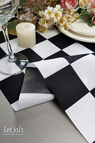 Table Runner Black and White Checkerboard Racing Theme for Anniversary Runner Dinner Parties Supplies Birthday Party Wedding Winter New Year Decorations 12 x 72 Inches