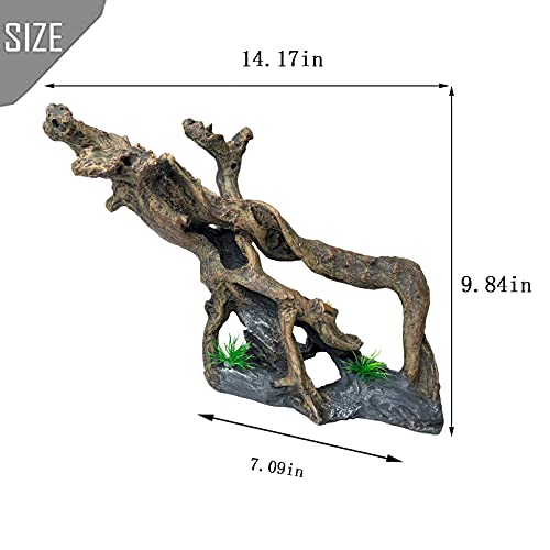 PINVNBY Resin Driftwood Aquarium Decoration Tree Branch Fish Tank Trunk Ornament Betta Log Reptile Climb with Holes for Shrimp Lizard Fish Gecko(3 PCS)