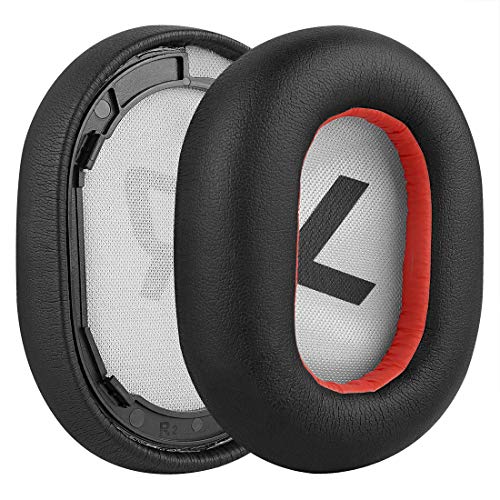 Geekria QuickFit Protein Leather Replacement Ear Pads for Plantronics BackBeat PRO 2, BackBeat PRO 2 Special Edition, Voyager 8200 UC Headphones Ear Cushions, Headset Earpads, Ear Cups (Black/Red)