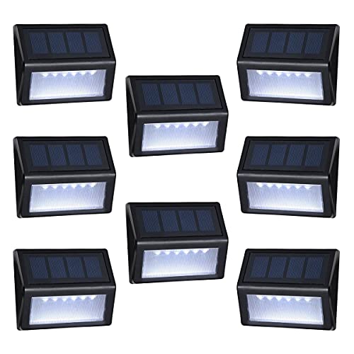 Homeyearn Outdoor Solar Step Lights with Larger Battery Capacity 8-Pack 6 LED Solar Powered Deck Lights Weatherproof Outdoor Lighting for Steps Stairs Decks Fences Paths Patio Pathway (White Light)