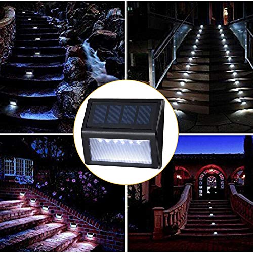 Homeyearn Outdoor Solar Step Lights with Larger Battery Capacity 8-Pack 6 LED Solar Powered Deck Lights Weatherproof Outdoor Lighting for Steps Stairs Decks Fences Paths Patio Pathway (White Light)