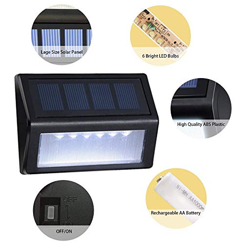 Homeyearn Outdoor Solar Step Lights with Larger Battery Capacity 8-Pack 6 LED Solar Powered Deck Lights Weatherproof Outdoor Lighting for Steps Stairs Decks Fences Paths Patio Pathway (White Light)