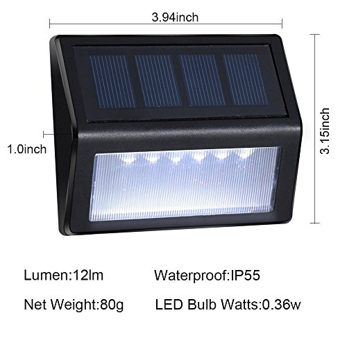 Homeyearn Outdoor Solar Step Lights with Larger Battery Capacity 8-Pack 6 LED Solar Powered Deck Lights Weatherproof Outdoor Lighting for Steps Stairs Decks Fences Paths Patio Pathway (White Light)