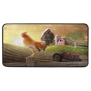 alaza rooster sunset car tree non slip kitchen floor mat kitchen rug for entryway hallway bathroom living room bedroom 39 x 20 inches(1.7' x 3.3')