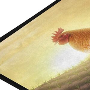 ALAZA Rooster Sunset Car Tree Non Slip Kitchen Floor Mat Kitchen Rug for Entryway Hallway Bathroom Living Room Bedroom 39 x 20 inches(1.7' x 3.3')