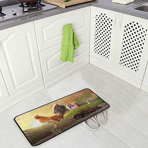 ALAZA Rooster Sunset Car Tree Non Slip Kitchen Floor Mat Kitchen Rug for Entryway Hallway Bathroom Living Room Bedroom 39 x 20 inches(1.7' x 3.3')