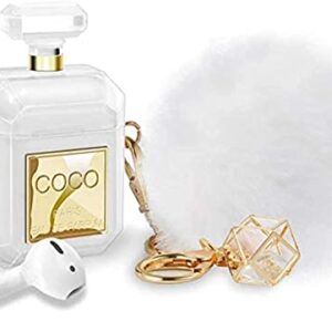 AirPods Case Cute with Keychain & Fur Ball Perfume Design Silicone Soft Shockproof AirPods 2 Case Cover for Girls and Women - Gold