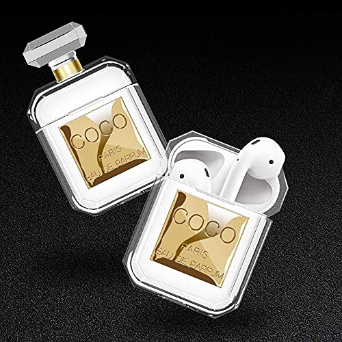 AirPods Case Cute with Keychain & Fur Ball Perfume Design Silicone Soft Shockproof AirPods 2 Case Cover for Girls and Women - Gold