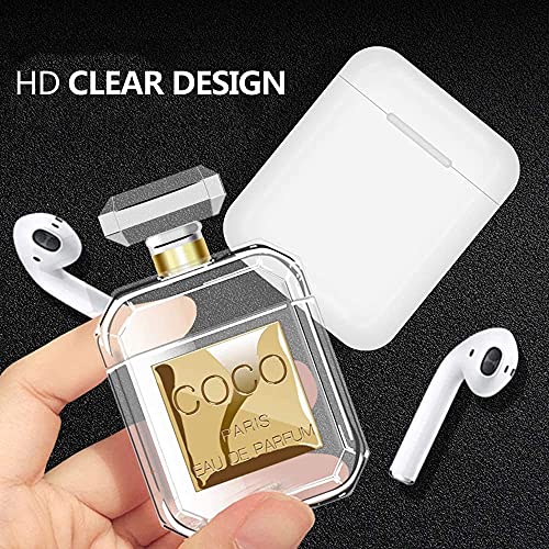 AirPods Case Cute with Keychain & Fur Ball Perfume Design Silicone Soft Shockproof AirPods 2 Case Cover for Girls and Women - Gold