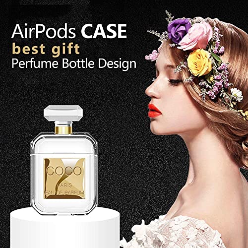 AirPods Case Cute with Keychain & Fur Ball Perfume Design Silicone Soft Shockproof AirPods 2 Case Cover for Girls and Women - Gold