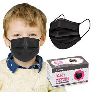 comix kids face mask, kids disposable face mask, face mask for kids boys girls, 3 layer face mask, pack of 50, black