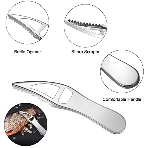 4 Pieces Stainless Steel Fish Scale Remover Cleaner Kitchen Fish Scaler Fish Skin Graters Cleaning Peeler Scaler Scraper with Bottle Opener for Kitchen Fish Cleaning Tools