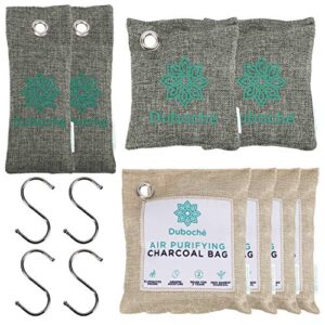 duboché bamboo charcoal bags for , 8 pack, natural air purifying bundle with s hooks, moisture absorbent odor eliminator for gym bags, car, shoes, bathroom, or pet areas