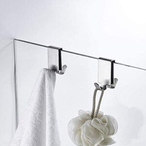 mokiuer double hooks for glass shower door, towel hooks over the bathroom glass wall 0.31-0.39in, stainless steel, brushed,2 pack.
