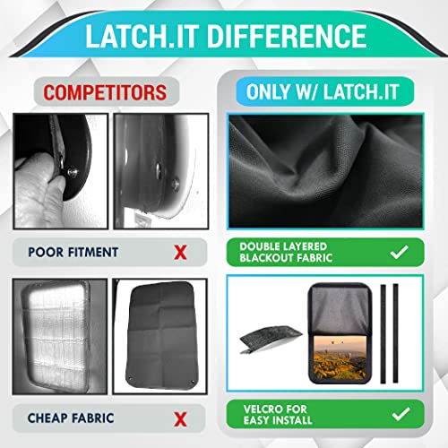 LATCH.IT RV Window Shade V2.0 | 16 x 24.75“ Blackout RV Door Window Shade | Total Blackout Fabric | RV Window Coverings | Instant Cooling and UV Protection | RV Door Shade for Camper Windows!