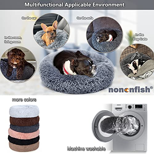 Small Dog Bed Calming Dogs Bed for Small Dogs Anti-Anxiety Puppy Bed Machine Washable Fluffy Luxury Anti-Slip Waterproof Mute Base Warming Cozy Soft Pet Round Bed