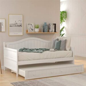cjlmn solid wood daybed with a trundle, twin trundle daybed sofa bed frame for bedroom, guest room, living room (white)